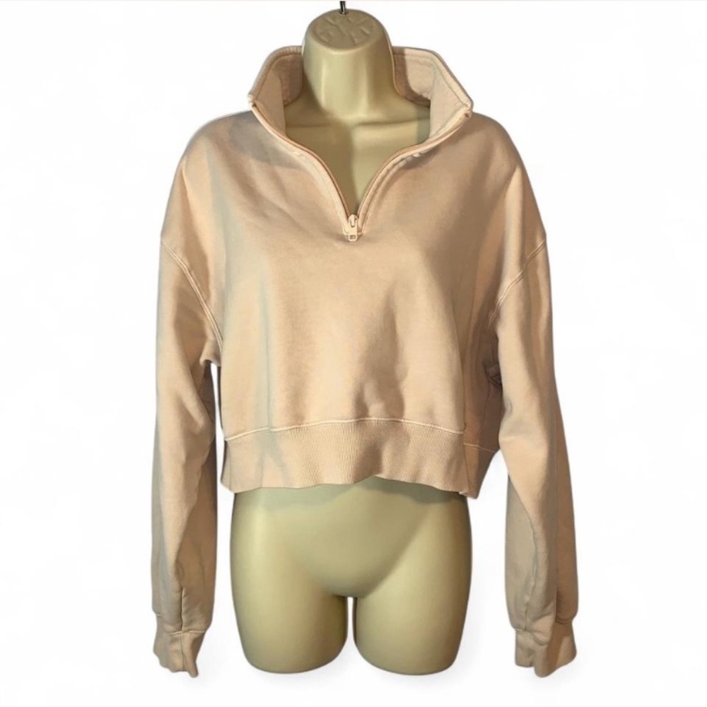TNA Cream Quarter-Zip Sweatshirt cropped size large cozy fleece perfect fit
